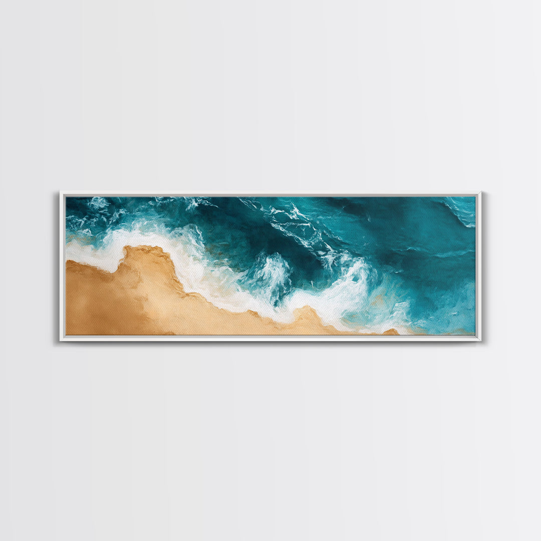 Aerial Beach View Canvas Print Abstract Seascape Painting, Ocean Waves , Nautical Coastal Wall Art, Minimalist Home Decor