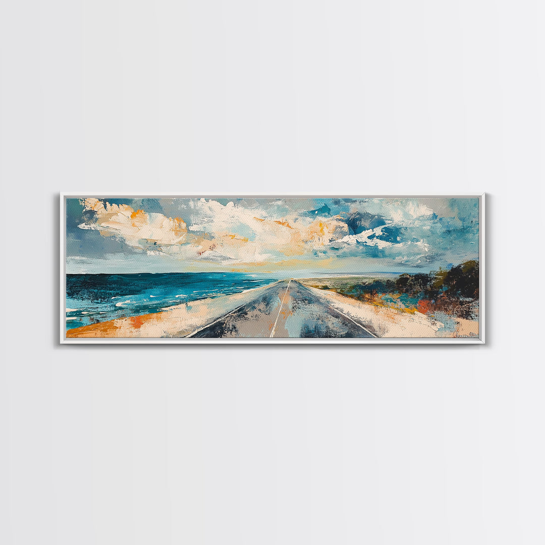 Coastal Highway Canvas Print, Ocean Road Painting, Scenic Landscape Wall Art, Travel Decor, Abstract Artwork, Office Wall Art