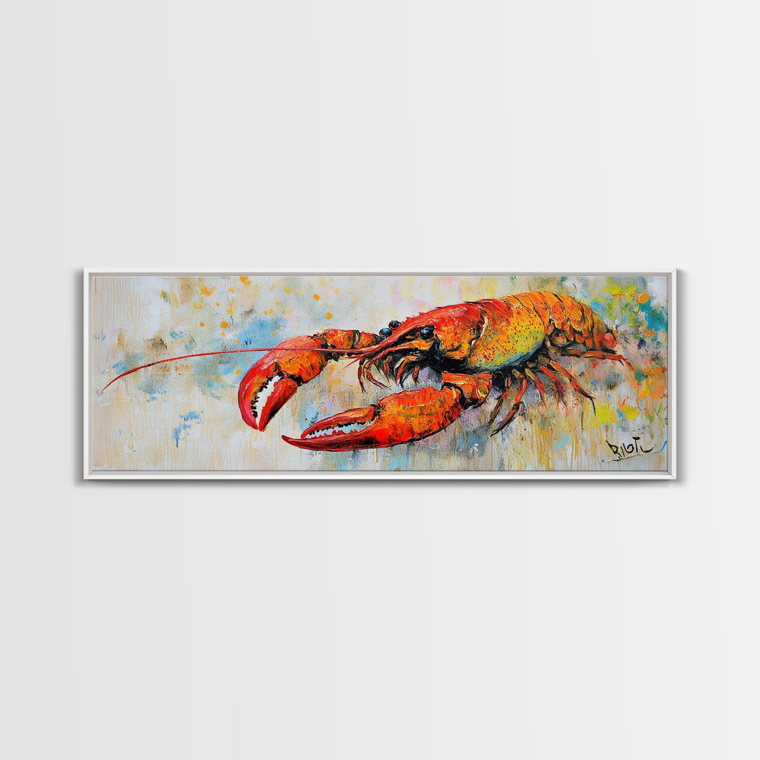 Bold Lobster Painting Canvas Print Vibrant Coastal Kitchen Wall Art, Seafood Restaurant Decor, Nautical Dining Room or Bar Artwork