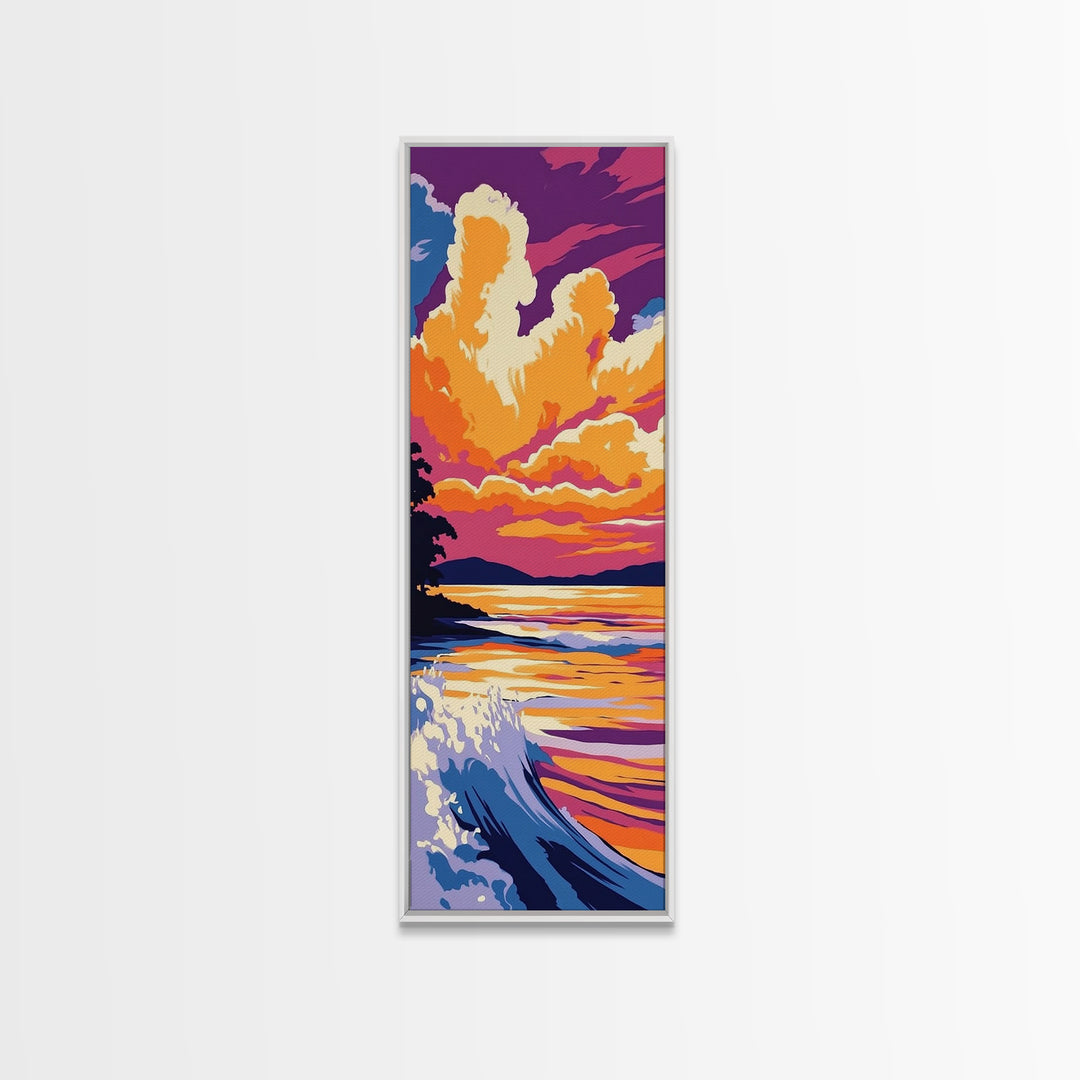 Ocean Sunset Wave, Beach Landscape, Vibrant Seascape, Framed Canvas Print, Coastal Wall Art, Nautical Decor, Summer Home Accent