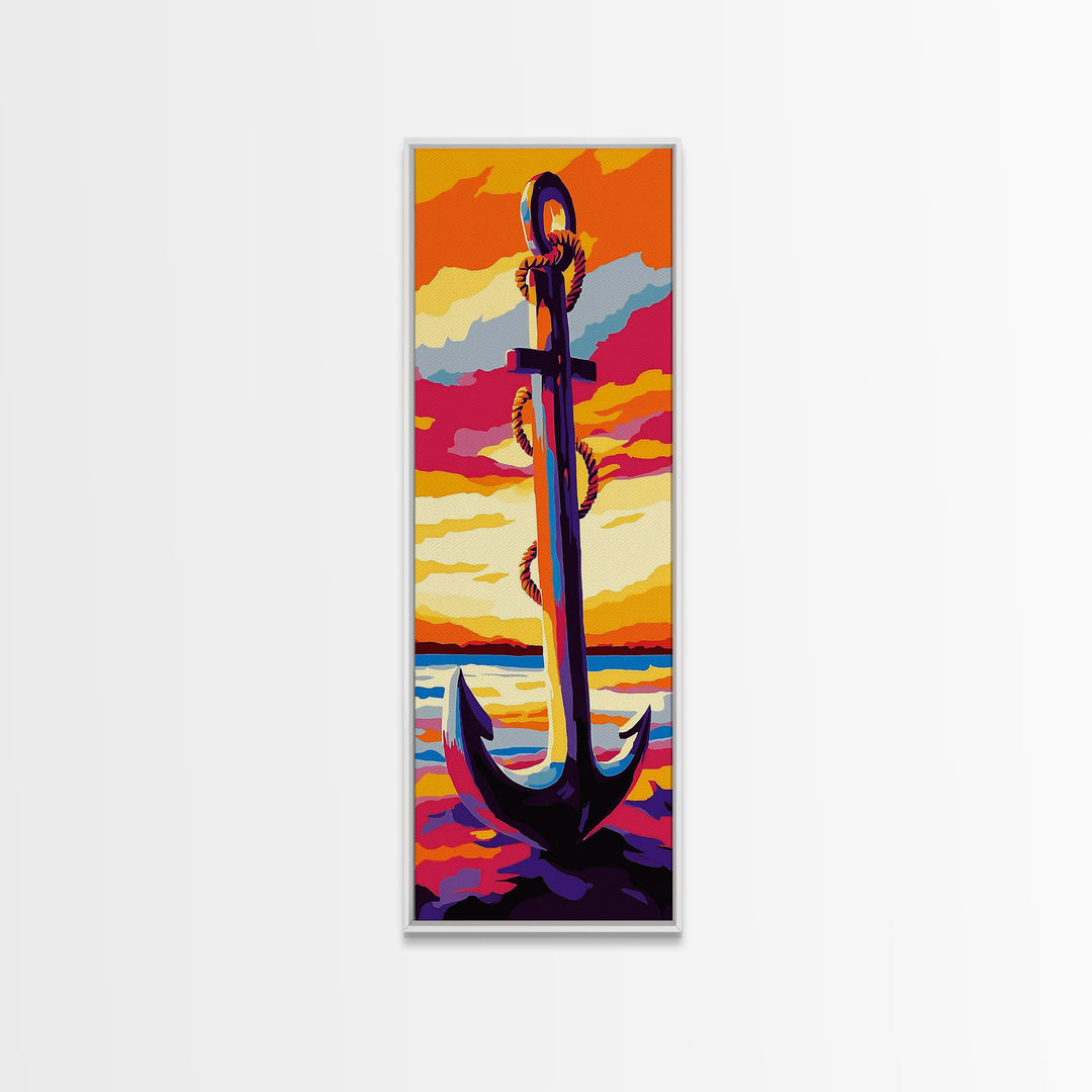 Nautical Anchor, Coastal Sunset, Bold Ocean Art, Vibrant Seaside Decor, Modern Beach House Art, Bedroom Wall Art, Canvas Print