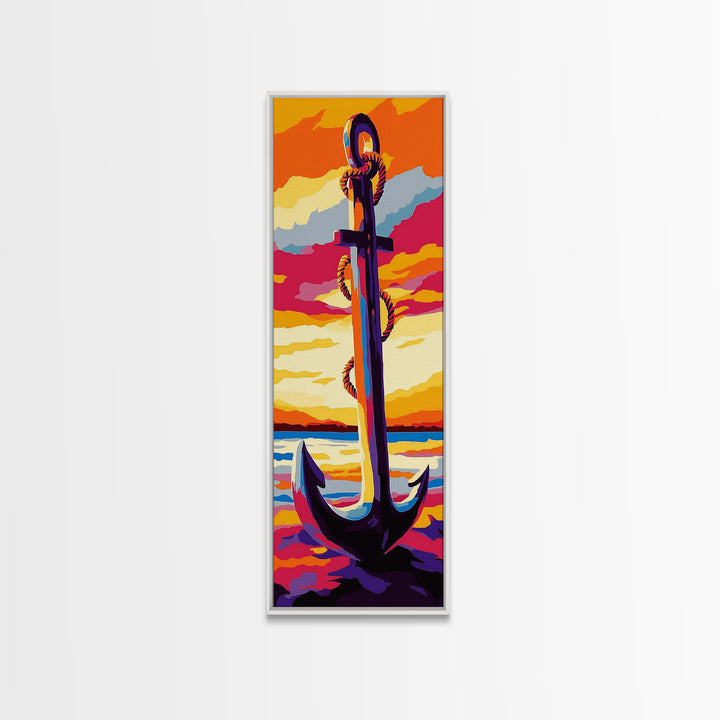 Nautical Anchor, Coastal Sunset, Bold Ocean Art, Vibrant Seaside Decor, Modern Beach House Art, Bedroom Wall Art, Canvas Print