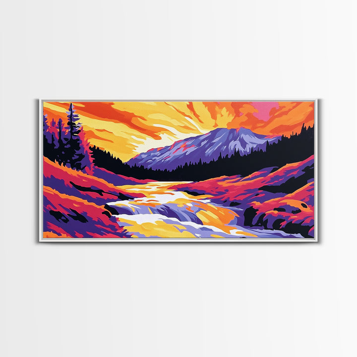 Ocean Cave, Sunset Glow, Coastal Escape, Nature Wall Art, Tropical Home Decor, Framed Canvas Print, Serene Seascape Painting