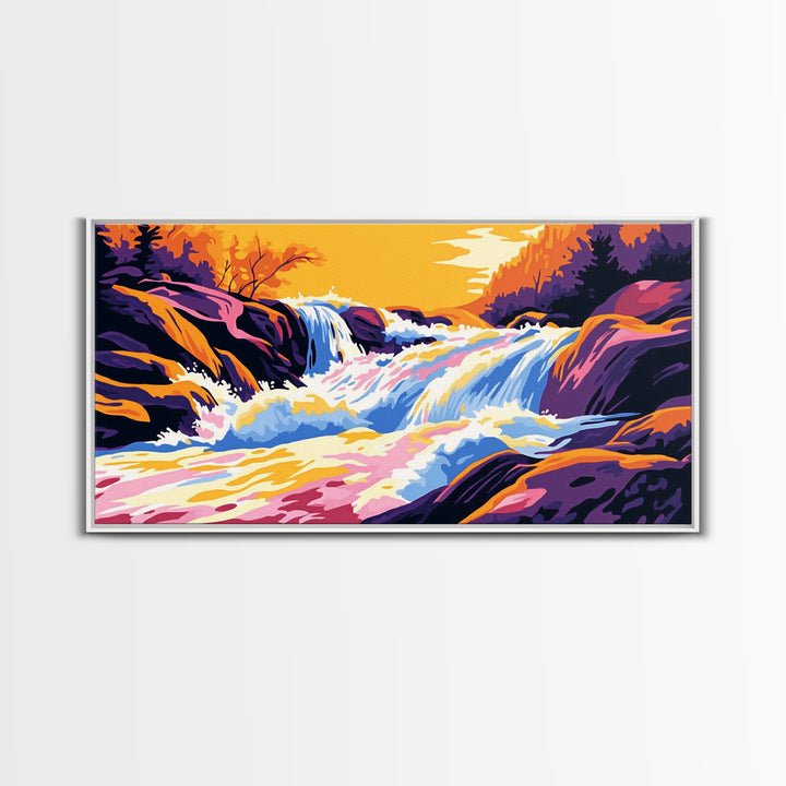 Mountain Wildflowers, Colorful Nature Scene, Sunset Glow, Vibrant Art, Scenic Landscape, Framed Canvas Print, Living Room Wall Art