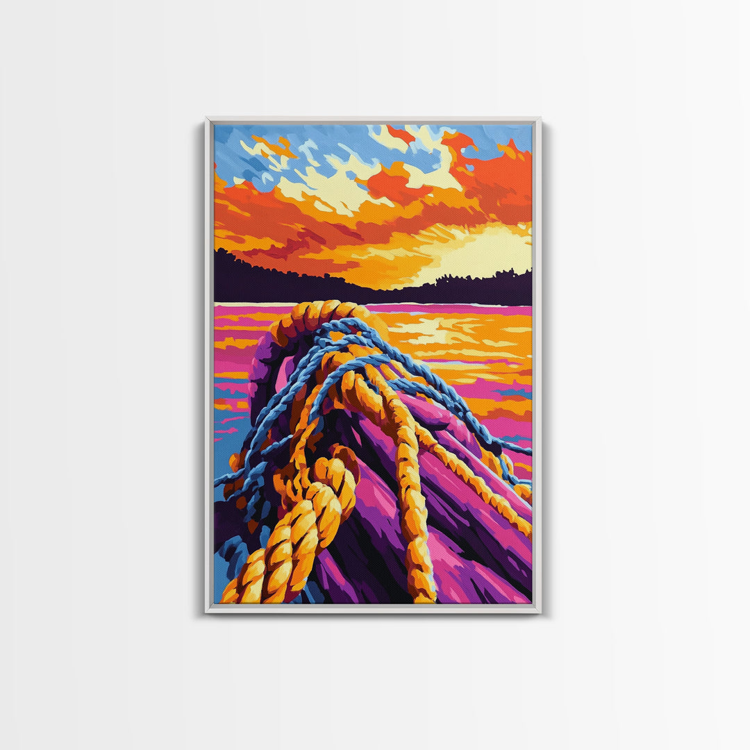 Nautical Rope, Sunset Water, Coastal Art, Canvas Print, Ocean Decor, Vibrant Wall Art, Beach House Decor, Bedroom Wall Art