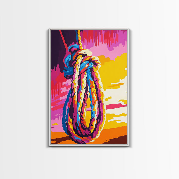 Nautical Rope, Maritime Wall Art, Coastal Home Decor, Vibrant Ocean Print, Framed Canvas Print, Beach House Aesthetic, Rustic Seaside Art