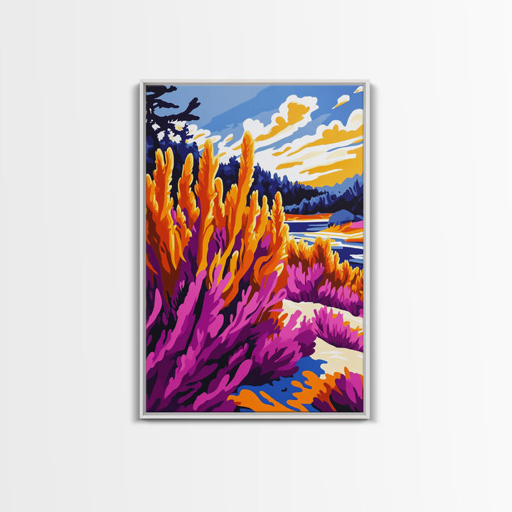 Mountain Wildflower Art, Scenic Landscape Print, Vibrant Nature Painting, Rustic Outdoor Decor, Framed Canvas Print, Boho Cabin Wall Art