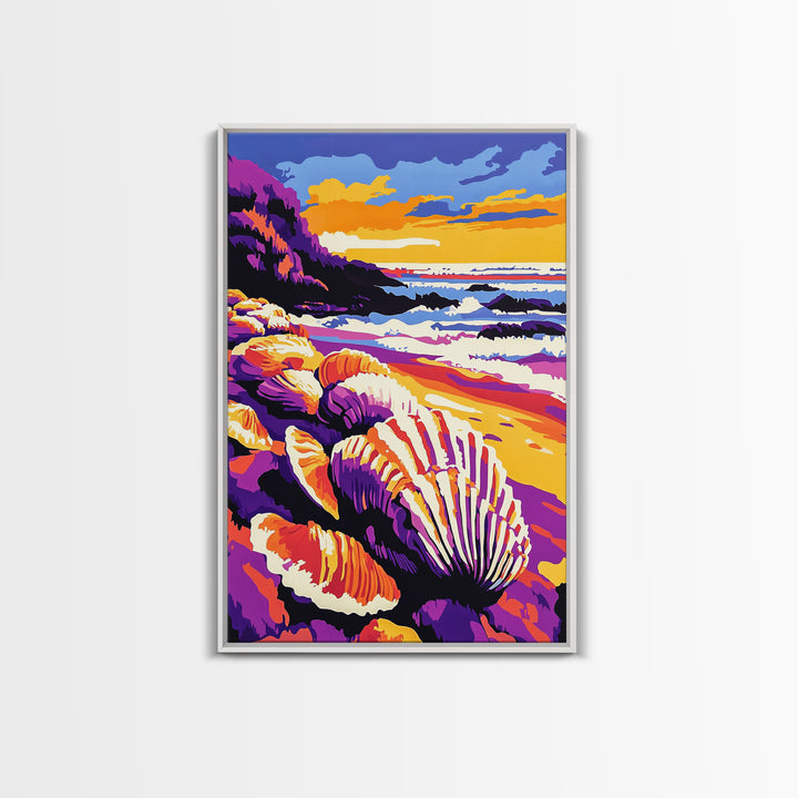 Ocean Shore, Shells, Beach, Waves, Canvas Print, Coastal Wall Art, Nautical Decor, Seaside Living, Bathroom Artwork, Summer Vibes