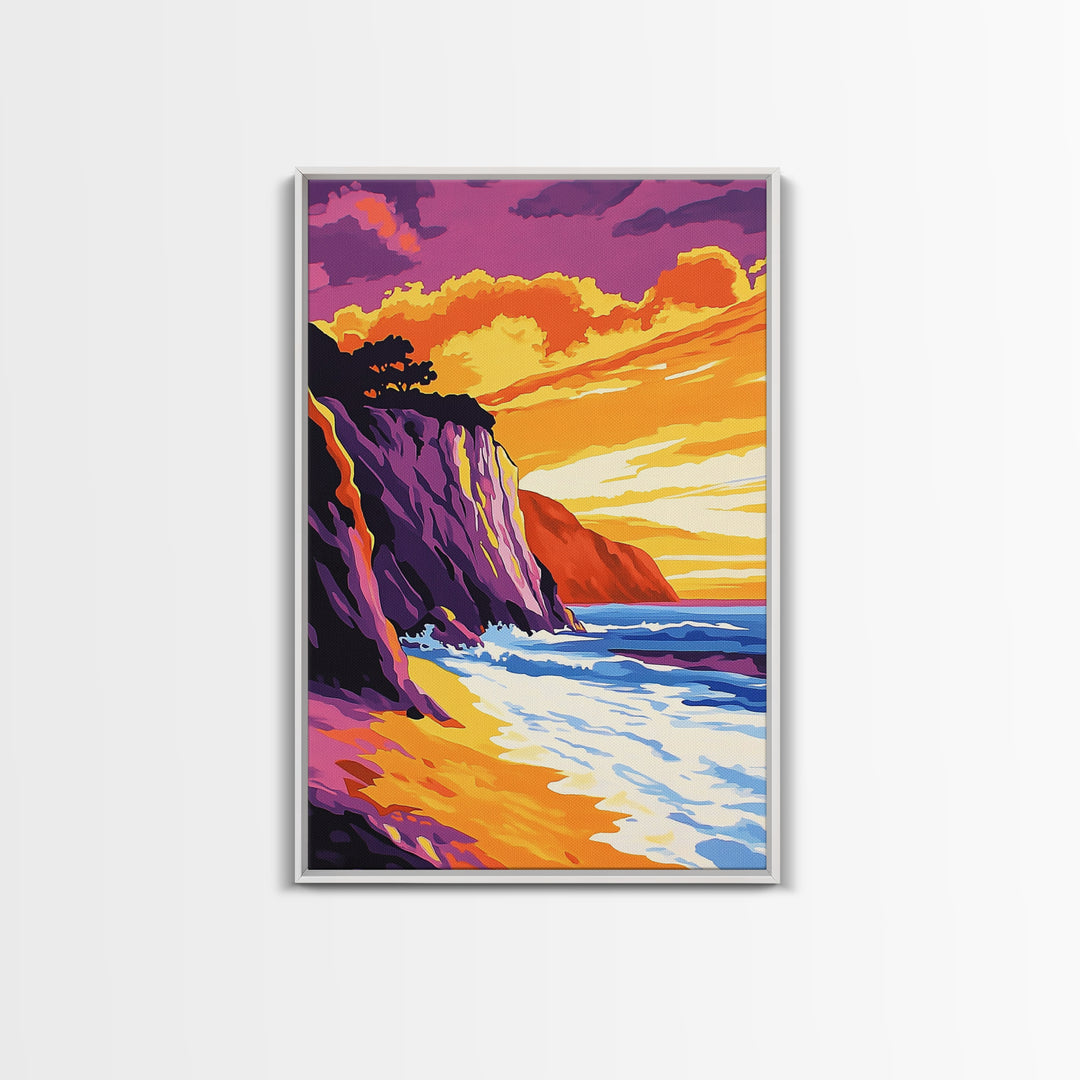 Ocean Wave, Sunset Splash, Surf Art, Framed Canvas Print, Coastal Wall Art, Nautical Home Decor, Tropical Landscape Painting