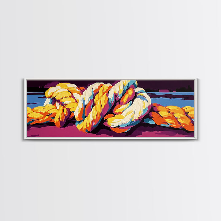 Nautical Rope, Ocean Harbor, Coastal Decor, Maritime Wall Art, Framed Canvas Print, Living Room, Beach House Artwork, Bold Nautical Art