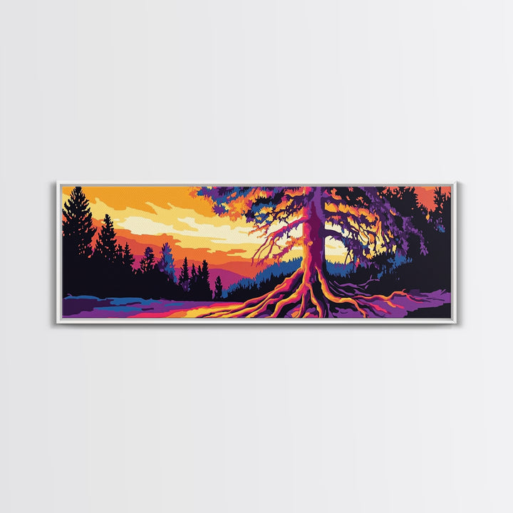 Vibrant Tree, Sunset Art, Framed Canvas Print, Nature Wall Decor, Psychedelic Art, Boho Landscape, Large Wall Art, Office Decor