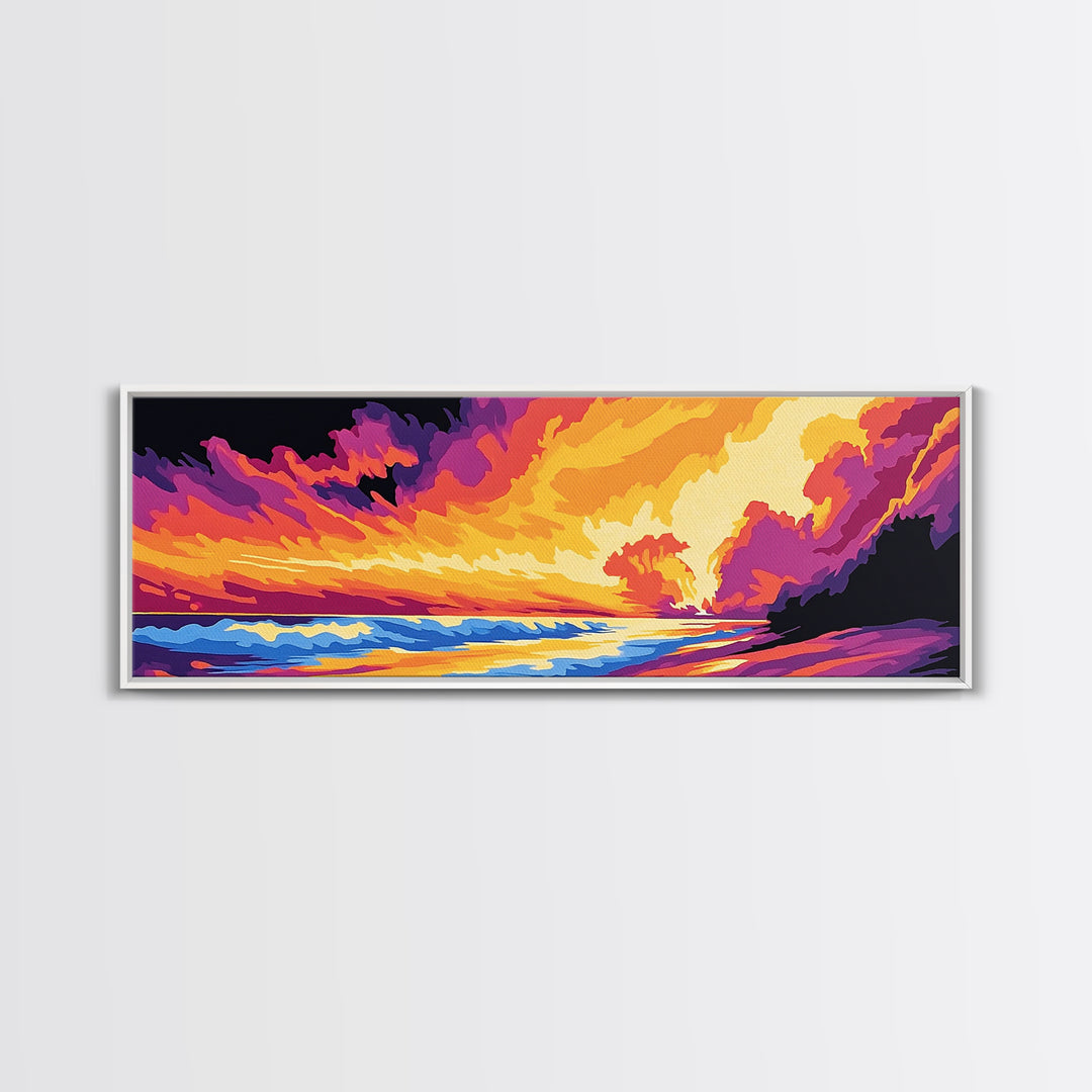 Ocean Sunset, Fiery Sky, Seascape Waves, Canvas Print, Beach House Wall Art, Coastal Home Decor, Vibrant Water Art, Summer Vibes