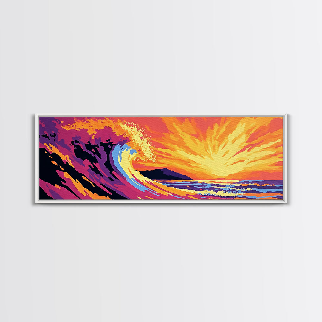 Ocean Wave, Sunset Seascape, Bold Coastal, Canvas Print, Beach Wall Art, Vibrant Surf Art, Tropical Home Decor, Water Movement