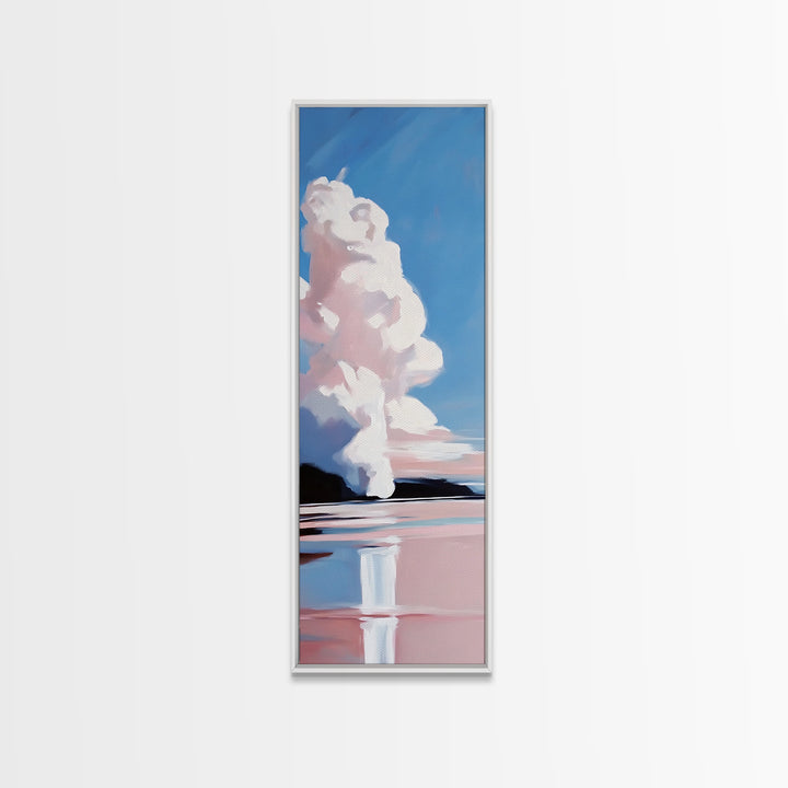 Cloud Reflection, Pink Sky, Blue Horizon, Framed Canvas Print, Minimalist Wall Art, Modern Decor, Living Room Art, Nature Print