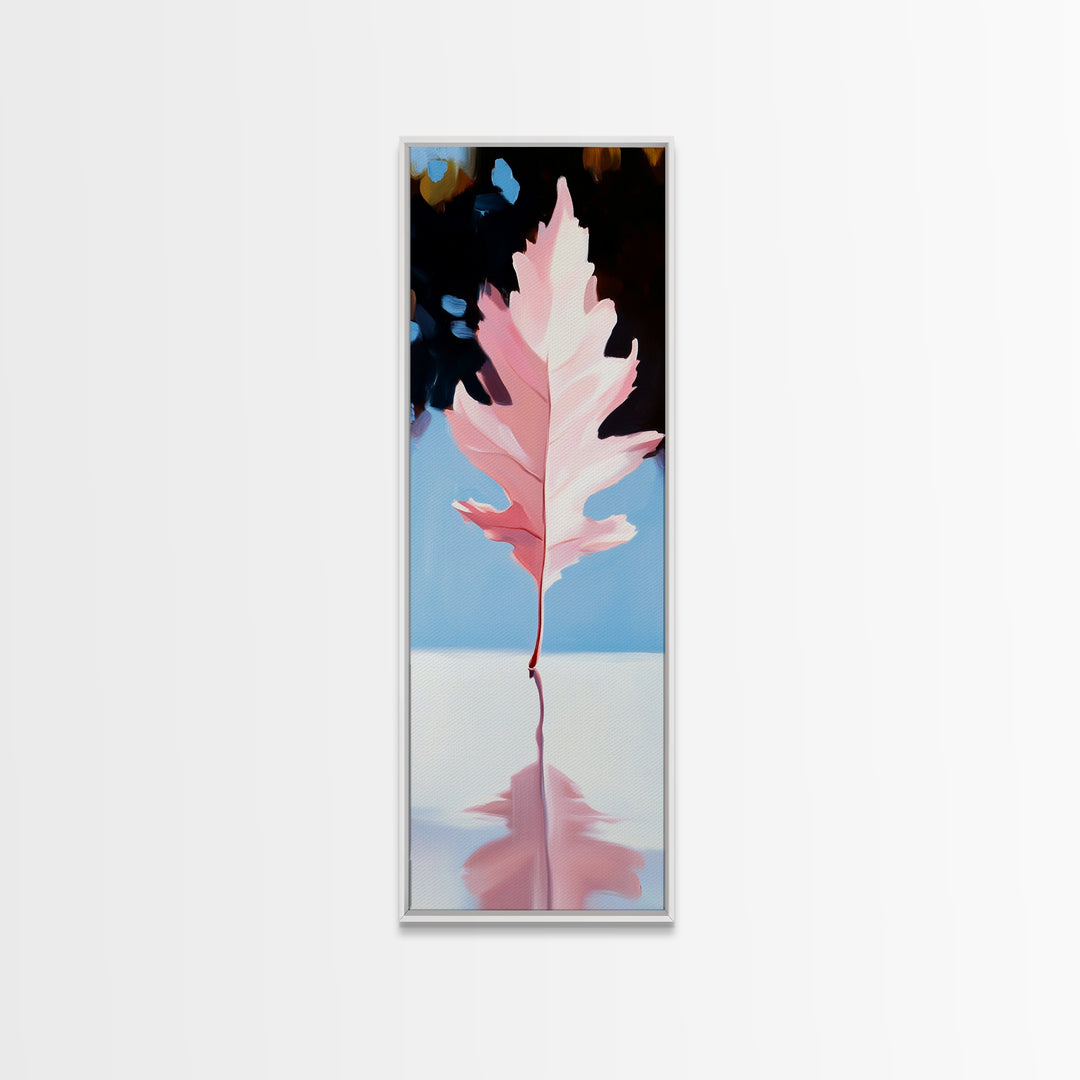 Pink Autumn Leaf, Fall Canvas Print, Nature Wall Art, Seasonal Decor, Botanical Artwork, Soft Pastel Aesthetic, Living Room Art