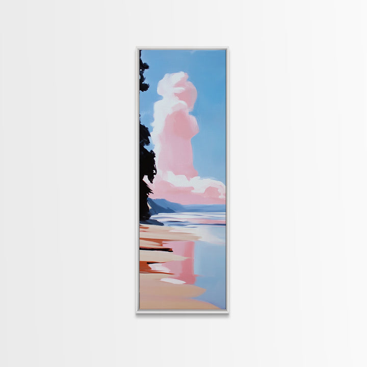 Pink Cloud Beach, Dreamy Seascape, Pastel Ocean Art, Coastal Wall Decor, Aesthetic Art, Bedroom Art, Canvas Print