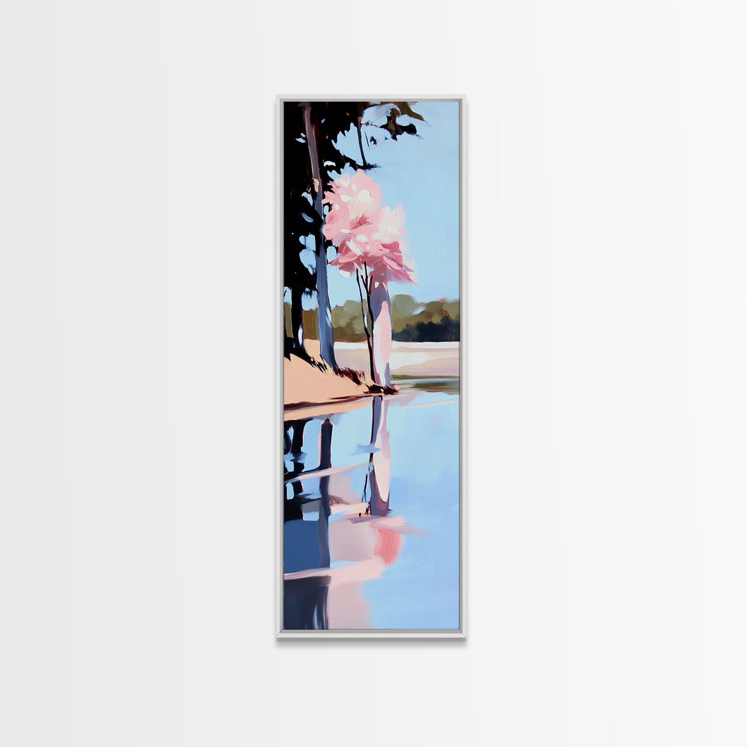 Cherry Blossom Reflection, Peaceful Nature Scene, Pastel Wall Art, Canvas Print, Bedroom Decor, Elegant Minimalist Art, Zen Aesthetic