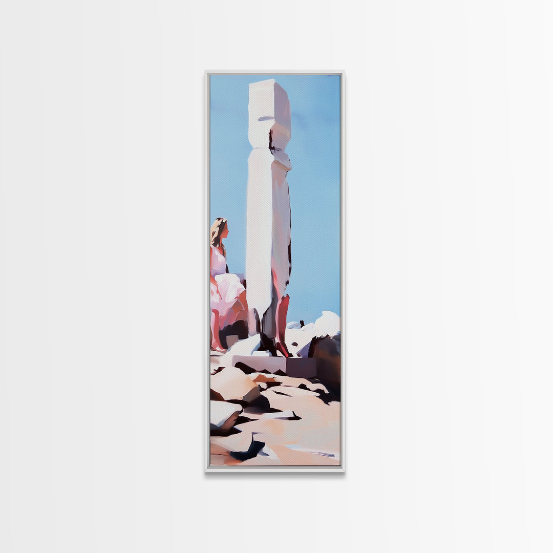 Stone Sculpture, Abstract Figure, Modern Minimalist Art, Desert Vibes, Contemporary Landscape, Earthy Tones, Framed Canvas Print