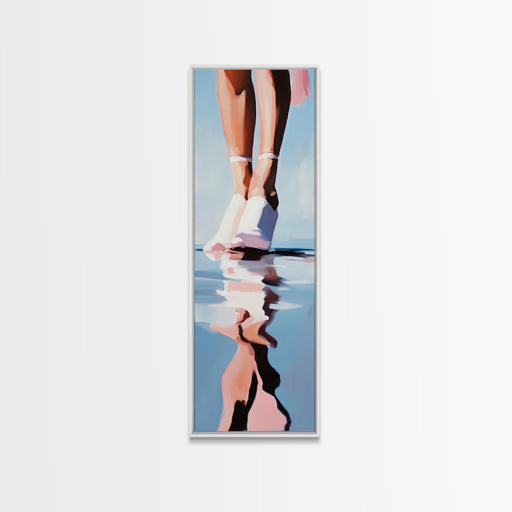 Ballet Feet, Water Reflection, Framed Canvas Print, Elegant Dance Art, Feminine Bedroom Decor, Pastel Aesthetic, Minimalist Wall Art