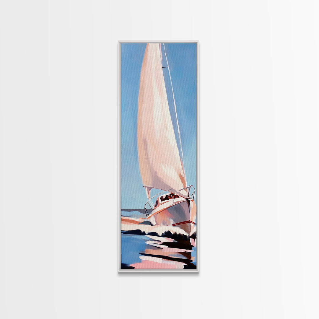 Sailing Dream, Nautical Adventure Art, Soft Pastel Seascape, Elegant Coastal Decor, Minimalist Ocean Scene, Framed Canvas Print