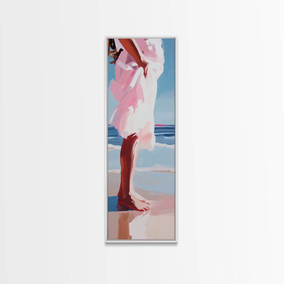 Barefoot Serenity, Ocean Breeze, Feminine Beach Art, Framed Canvas Print, Coastal Decor, Minimalist Wall Art, Bedroom Artwork