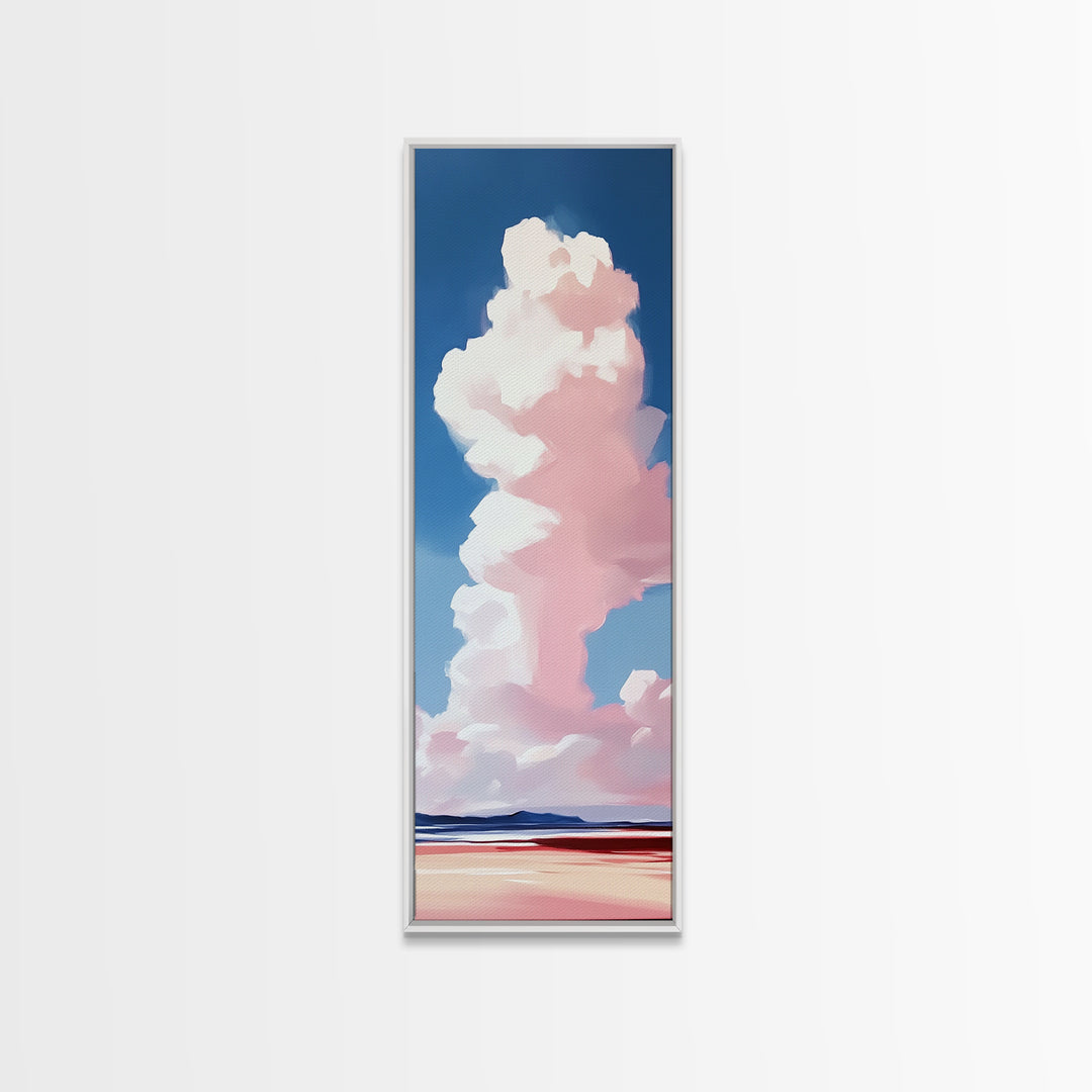 Pink Clouds, Serene Landscape, Minimalist Sky Art, Dreamy Coastal Scene, Soft Pastel Home Decor, Large Framed Canvas Print, Living Room Art