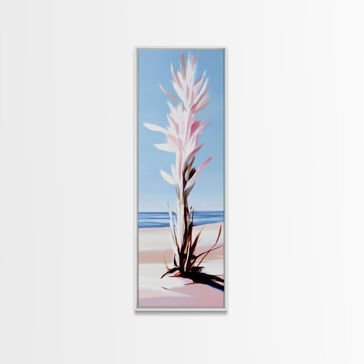 Abstract Plant, Coastal Art, Minimalist Painting, Canvas Print, Beach Inspired, Blue and Pink Decor, Modern Home Accent, Tranquil Design