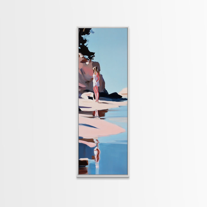 Ocean Reflection, Calm Waters, Coastal Wanderer, Framed Canvas Print, Minimalist Beach Art, Relaxing Home Decor, Bedroom Wall Art