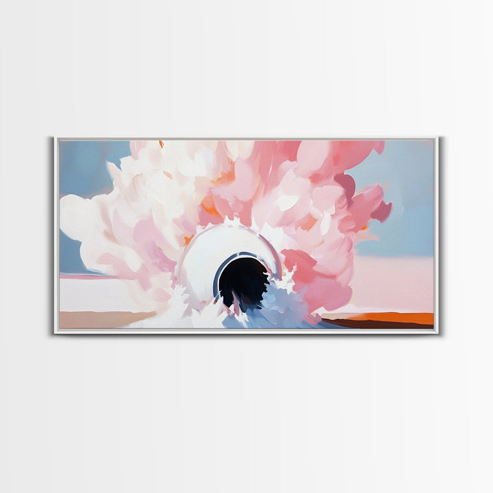 Abstract Explosion, Pink Cloud Art, Surreal Dreamy Painting, Modern Pastel Wall Decor, Whimsical Home Aesthetic, Framed Canvas Print