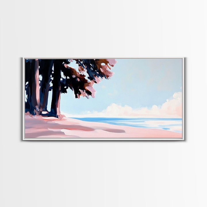 Coastal Tree Art, Ocean Breeze Painting, Minimalist Nature Wall Decor, Soft Pastel Seascape, Beach House Aesthetic, Canvas Print