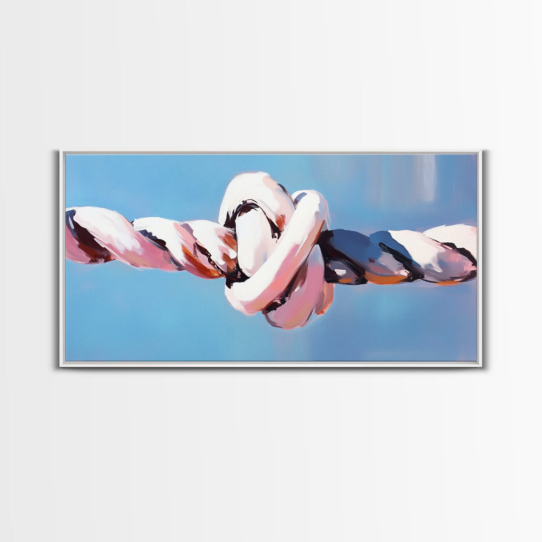 Nautical Rope Knot, Coastal Ocean Art, Maritime Wall Decor, Minimalist Nautical Painting, Boho Beach Aesthetic, Framed Canvas Print