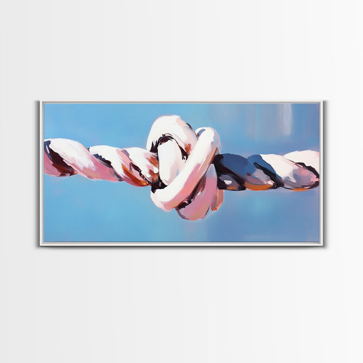 Nautical Rope Knot, Coastal Ocean Art, Maritime Wall Decor, Minimalist Nautical Painting, Boho Beach Aesthetic, Framed Canvas Print