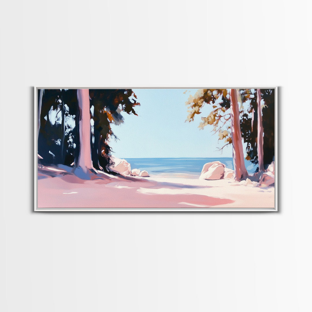 Beach View, Forest Path, Serene, Canvas Print, Coastal Home Decor, Nature Wall Art, Minimalist Art, Bedroom Wall Art, Tranquil Aesthetic