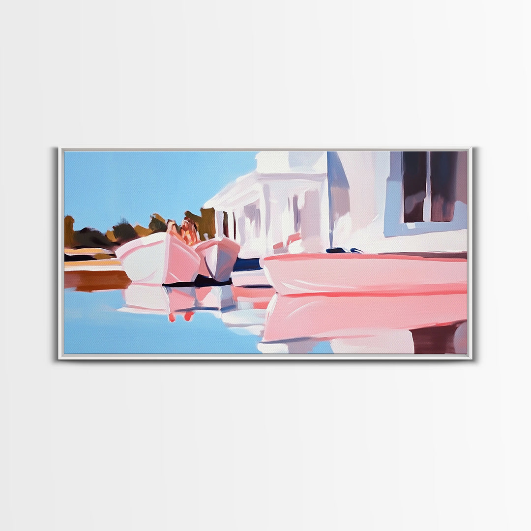 Boats Harbor, Reflection, Canvas Print, Coastal Art, Nautical Wall Art, Minimalist Home Decor, Serene Seascape, Modern Living Room Art