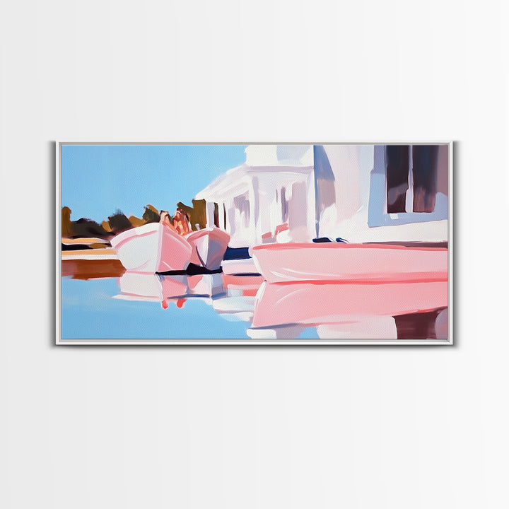 Boats Harbor, Reflection, Canvas Print, Coastal Art, Nautical Wall Art, Minimalist Home Decor, Serene Seascape, Modern Living Room Art