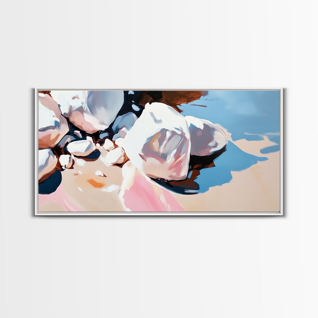 River Stones, Natural Elements, Boho Earthy Decor, Canvas Print, Minimalist Landscape, Zen Inspired Wall Art, Calm and Neutral