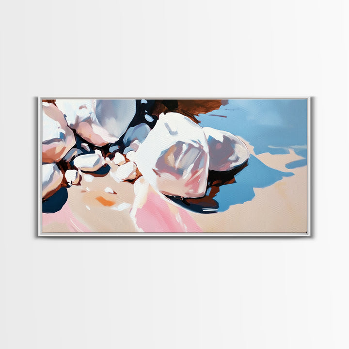 River Stones, Natural Elements, Boho Earthy Decor, Canvas Print, Minimalist Landscape, Zen Inspired Wall Art, Calm and Neutral