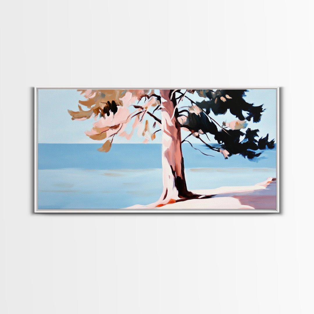 Coastal Tree, Ocean Breeze, Nature Landscape, Serene Scene, Framed Canvas Print, Beach House Wall Art, Relaxing Home Decor, Minimalist