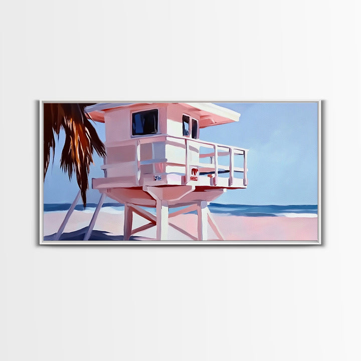 Beach Lifeguard Tower, Coastal Wall Art, Minimalist Beach Print, Boho Coastal Decor, Summer Beach House, Living Room Canvas Print