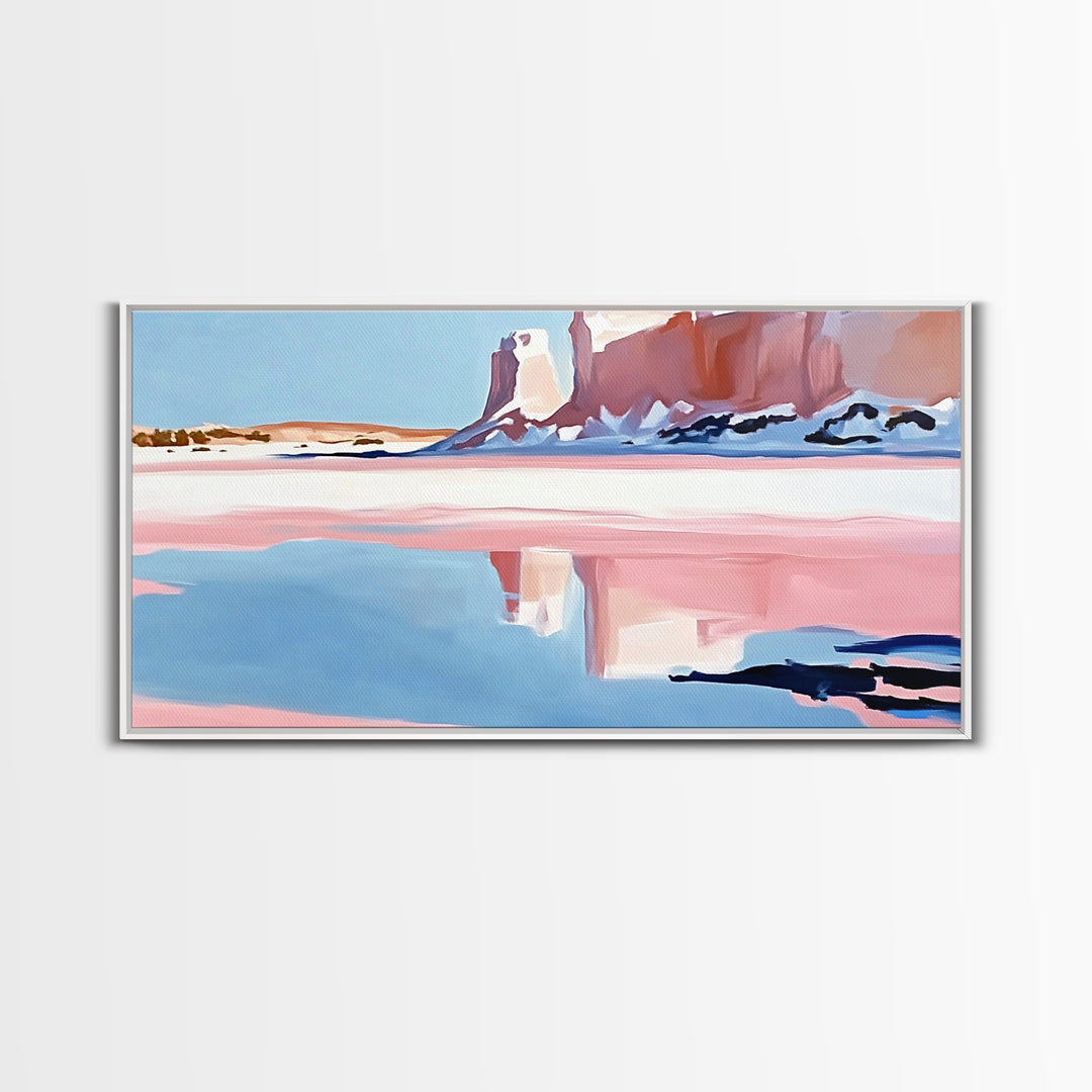 Desert Canyon Reflection, Southwest Landscape Art, Boho Nature Print, Western Wall Decor, Earthy Minimalist, Living Room Framed Canvas Print