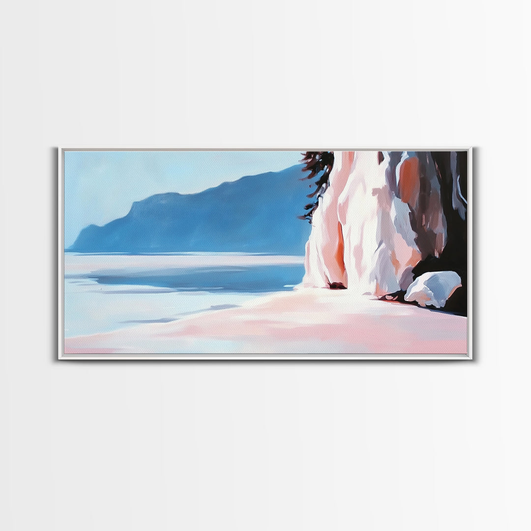 Cliffside Shoreline, Coastal Nature Print, Ocean Landscape Art, Scenic Beach Decor, Nautical Adventure Wall Art, Office Canvas Print