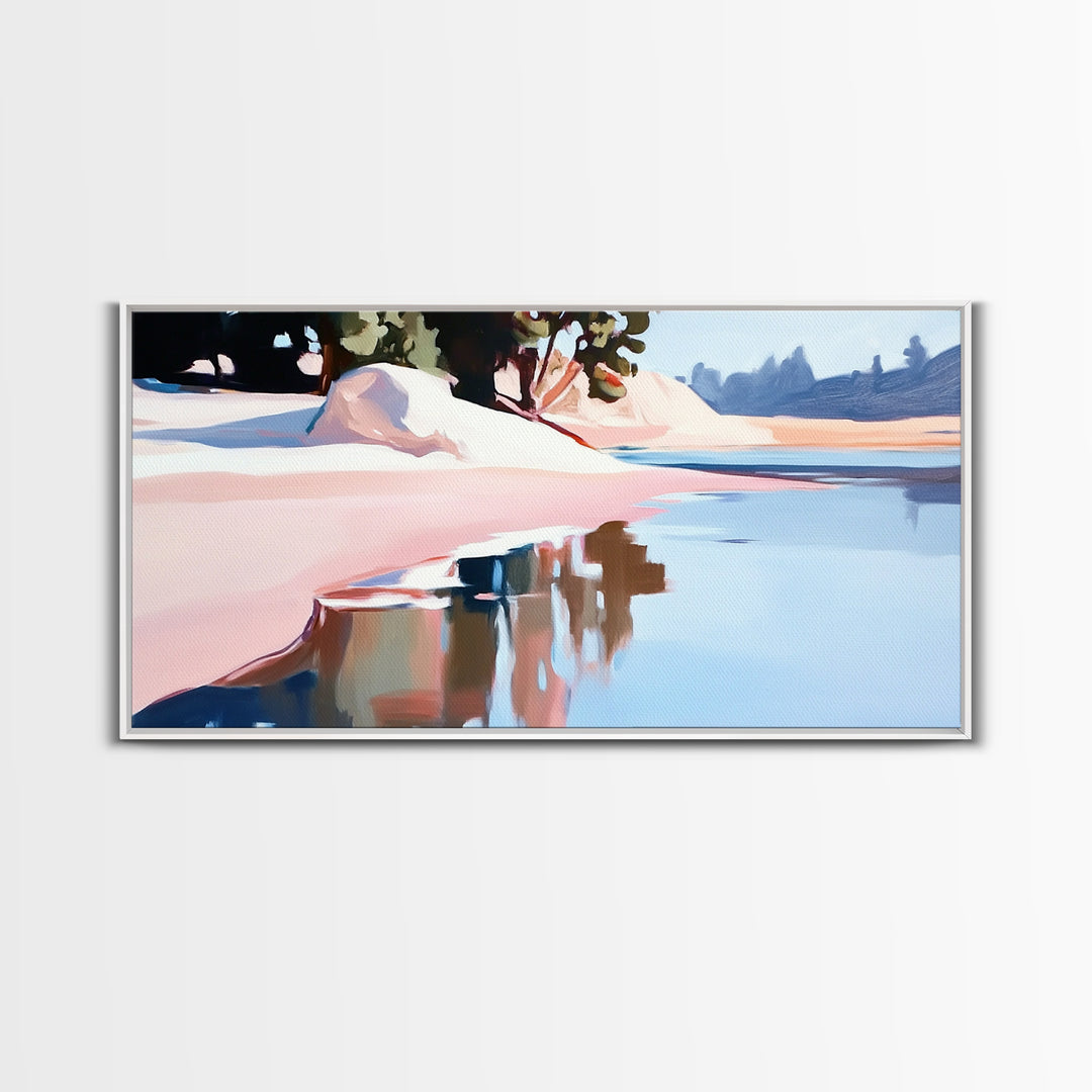 Coastal Tree, Overhang, Canvas Print, Ocean-inspired decor, modern beach wall art, pastel seascape, tranquil scenery, tropical vibes