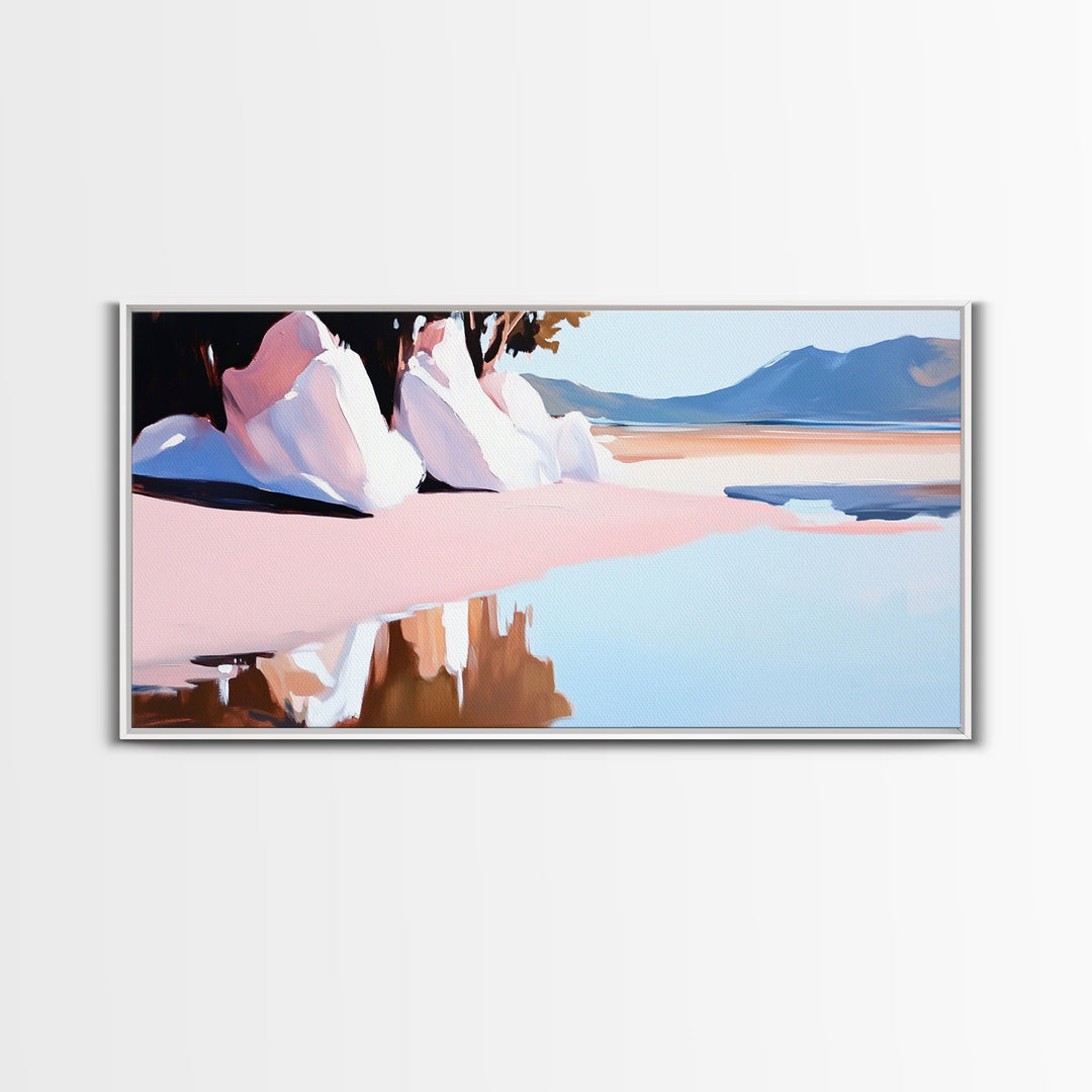 Beach Reflection, Sand, Canvas Print, Modern coastal decor, boho beach painting, tranquil water reflections, soft pastels, minimalist art