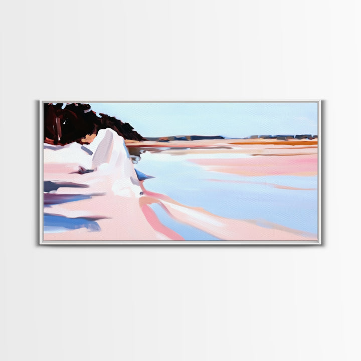 Cliffs Water, Reflection, Canvas Print, Coastal nature art, contemporary seascape painting, shoreline view, pastel scenery, ocean decor