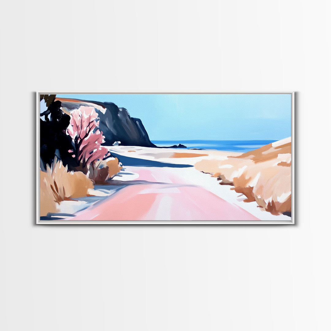 Ocean Road, Coastal Drive, Scenic Beach Art, Framed Canvas Print, Nautical Decor, Minimalist Landscape, Calm Vibes, Living Room Wall Art
