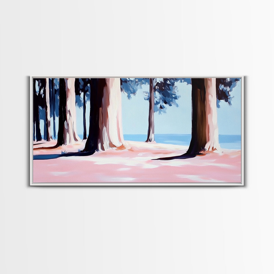Pine Forest, Tranquil Landscape Art, Nature Inspired Print, Coastal Trees, Earthy Tones, Modern Wilderness Decor, Canvas Print