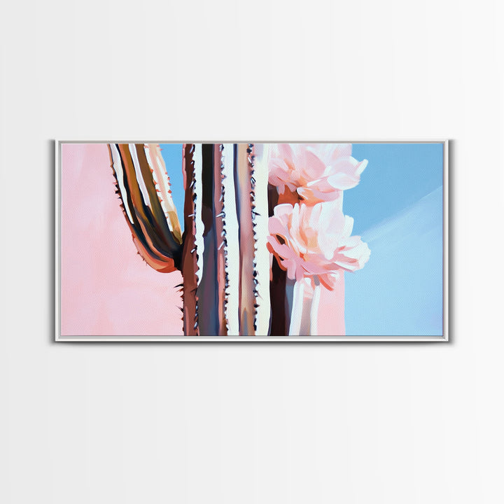 Cactus Bloom, Southwestern Wall Decor, Modern Desert Art, Boho Nature Painting, Minimalist Floral Scene, Aesthetic Pastel Tones, Canvas Print