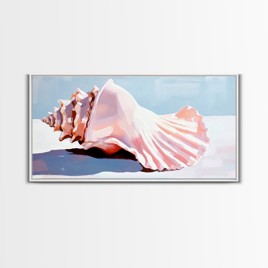 Conch Shell, Beach, Pastel, Framed Canvas Print, Coastal Wall Art, Tropical Decor, Seashell Aesthetic, Living Room Accent Piece