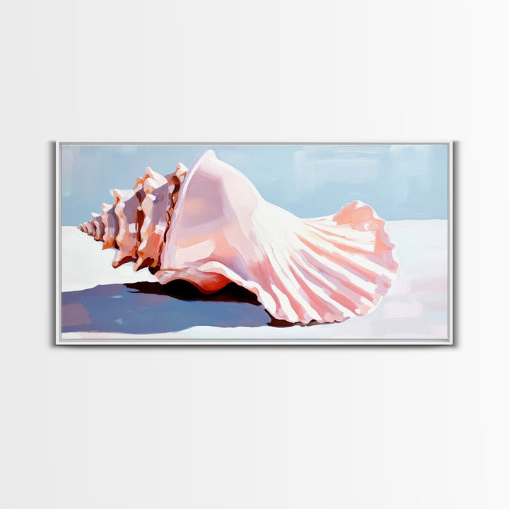 Conch Shell, Beach, Pastel, Framed Canvas Print, Coastal Wall Art, Tropical Decor, Seashell Aesthetic, Living Room Accent Piece