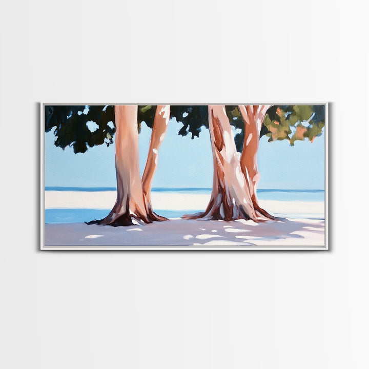 Beach Trees, Tropical Landscape, Nature Artwork, Coastal Home Decor, Minimalist Wall Art, Living Room Wall Art, Framed Canvas Print
